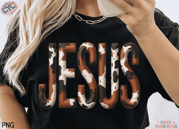 Brushstroke Cow Print Jesus Shirt PNG