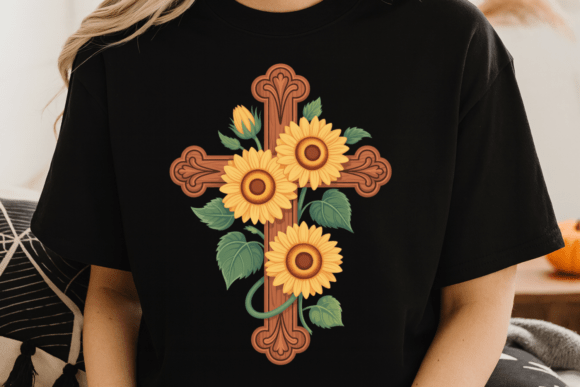 Christian Floral Wooden Cross PNG Shirt for T-Shirt Designs