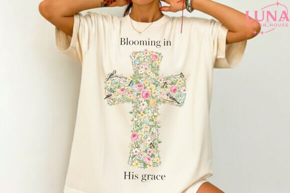 Floral Cross Easter PNG Clipart for T-Shirt Designs