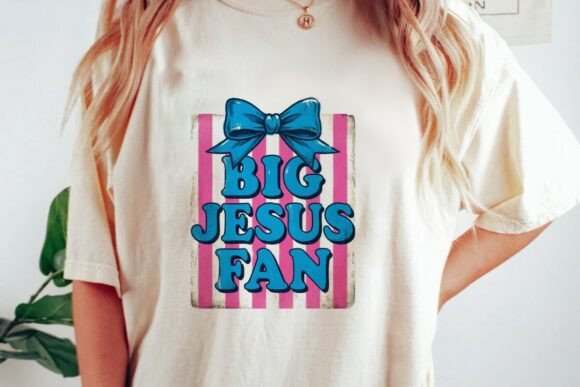 Jesus Fan Pink Stripes Bow Grunge PNG for T-Shirt Designs
