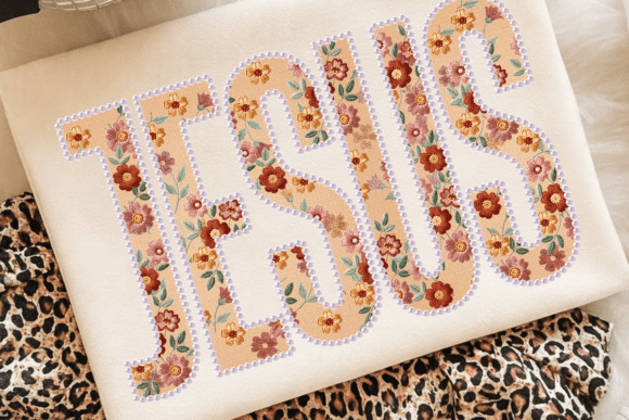 Jesus Faux Pearl Floral Varsity PNG for T-Shirt Designs
