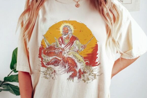 Jesus Riding Triceratops Dinosaur PNG