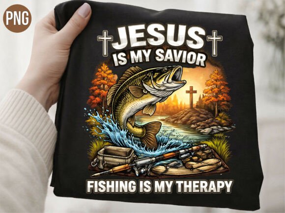 Jesus Savior Fishing is Therapy T-Shirt Designs