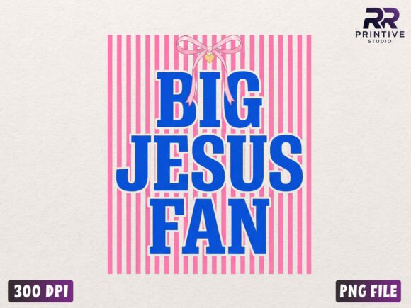 Preppy Striped Big Jesus Fan PNG for T-Shirt Designs