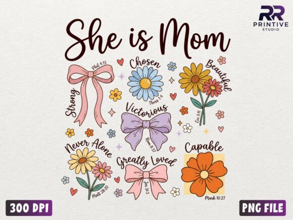 She is Mom Christian Floral PNG — T-Shirt Designs