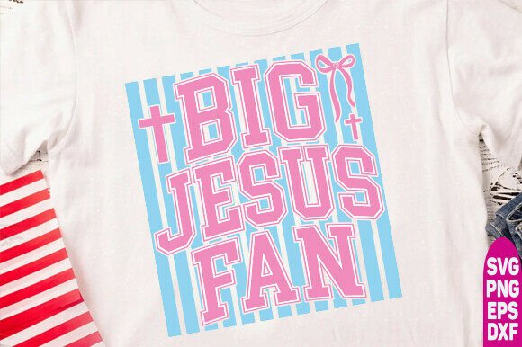 Striped Big Jesus Fan PNG, Preppy Christ T-Shirt Designs